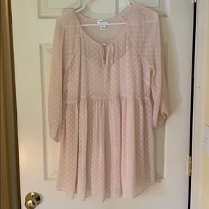 Pink maternity blouse by motherhood maternity.